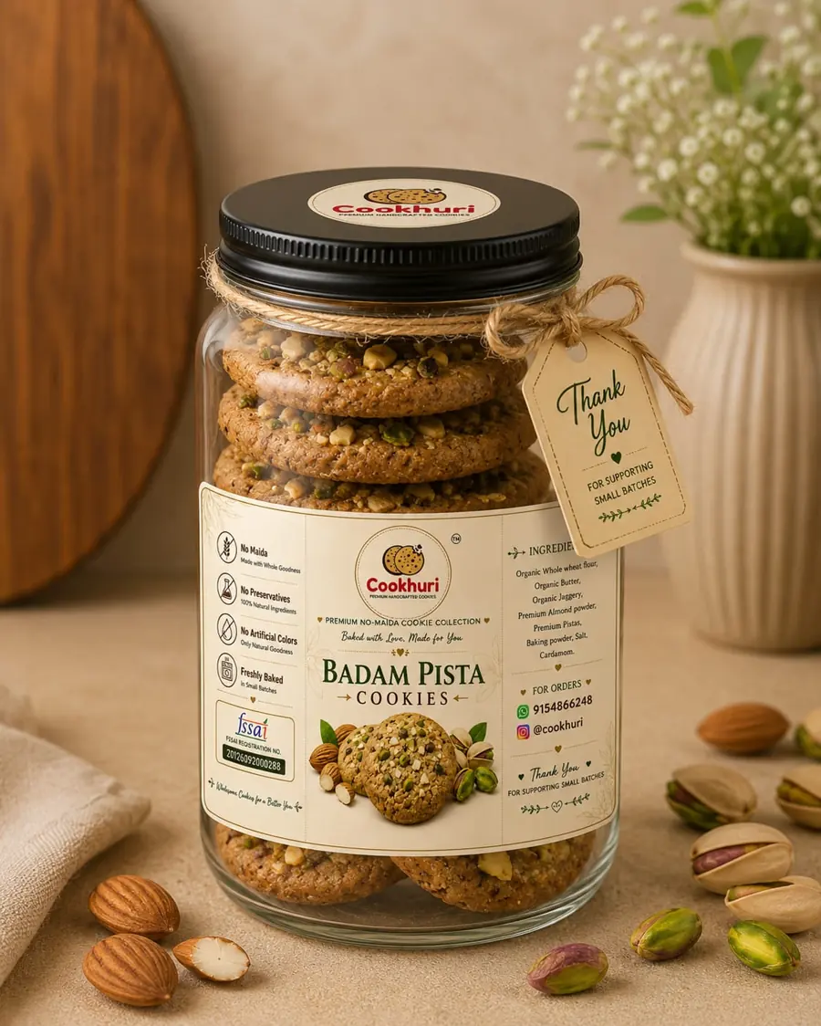 Premium Badam Pista Cookies by Cookhuri — handcrafted cookies delivered in Hyderabad